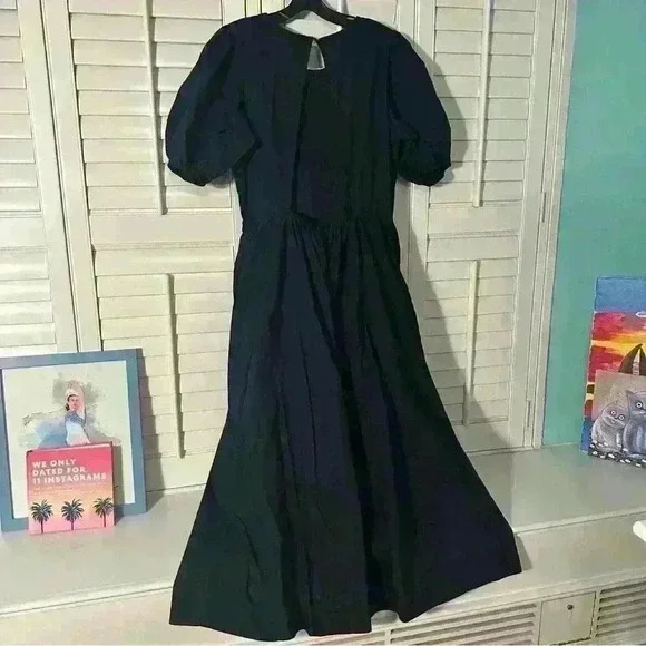 Bird and Knoll Savannah open back navy poplin midi dress - Picture 7 of 13